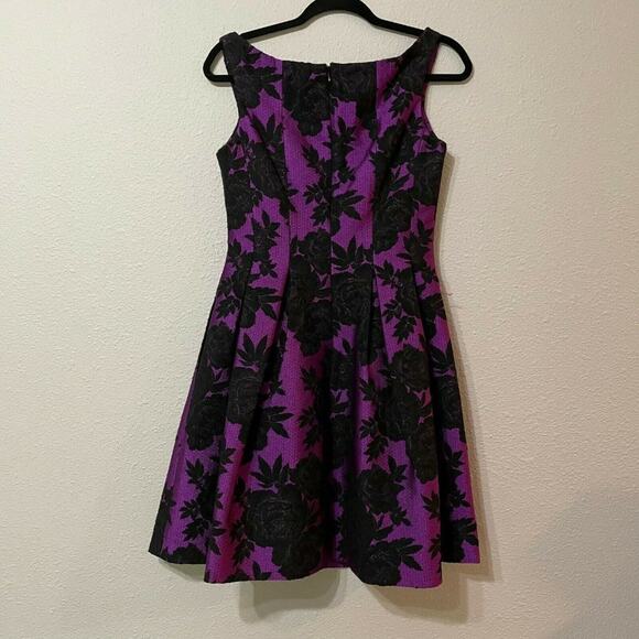 Jill Stuart Purple Floral Jacquard A Line Dress Womens 4 Sleeveless Mini Formal - Picture 2 of 8